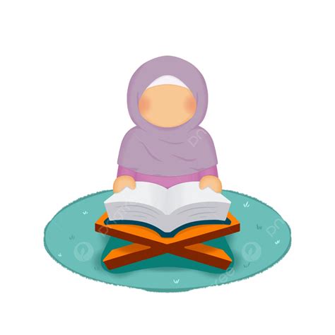 Girl Recites Al Qur An Reading A Book On Table, Recite, Quran, Muslim PNG Transparent Clipart ...