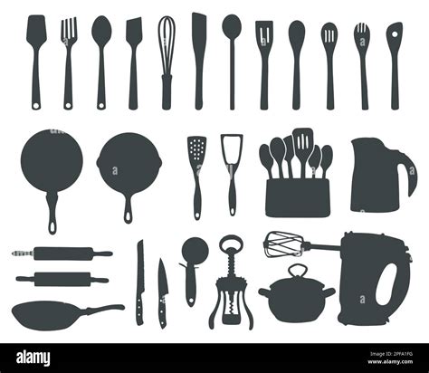 Kitchen tools silhouette, Kitchen utensils silhouette, Cooking tools SVG Stock Vector Image ...