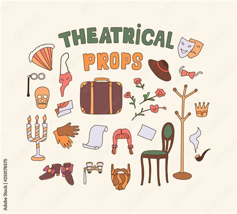 Flat vector illustration of theater props. Dramatic theater things ...