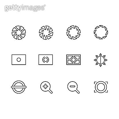 Photography and photo camera, video shooting icon simple symbols set. Photo camera settings ...