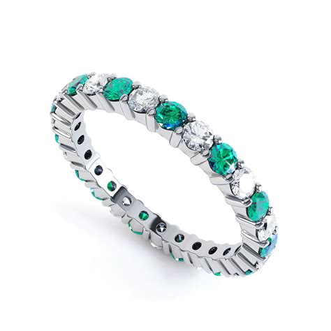 Promise Emerald and Diamond 18ct White Gold Full Eternity Ring 2.5mm ...