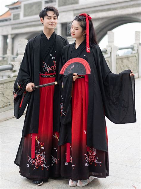 Chinese Traditional Clothes Black Red Hanfu Male And Female - Fashion Hanfu