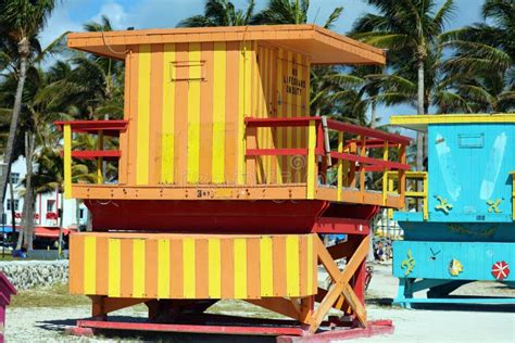 Miami Beach Typical Lifeguard House Colorful Baywatch South Beach Stock Photo - Image of ...