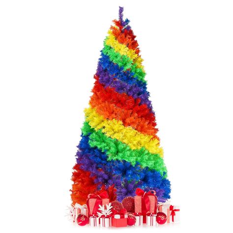 Topbuy 7FT Artificial Hinged Christmas Tree Colorful Rainbow Full Fir Xmas Tree with 1213 Branch ...