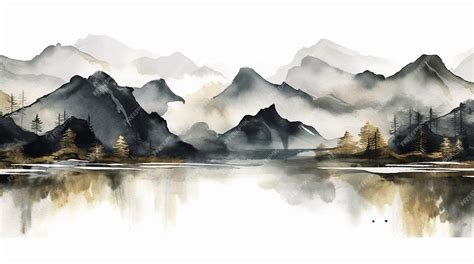 Premium Photo | A watercolor painting of a mountain range.