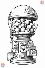 Gumball Machine Coloring Gum Clipart Pages Bubble Printable Template  sketch template