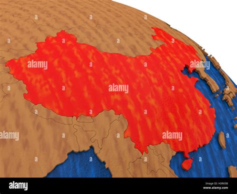 Map of China on wooden globe. 3D illustration Stock Photo - Alamy