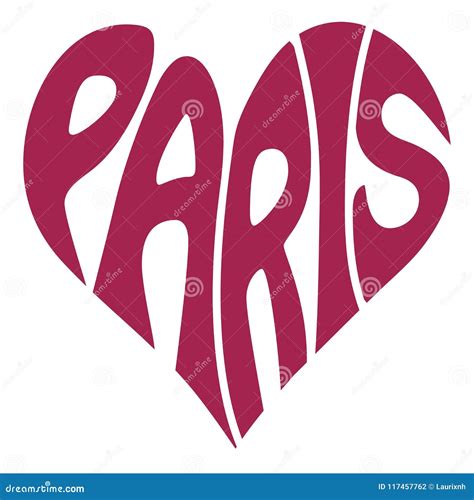 Paris Word Art Design in Heart Shape Stock Illustration - Illustration ...