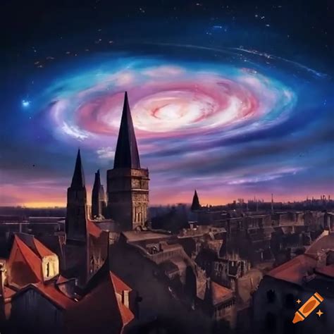 Galaxies over a medieval city