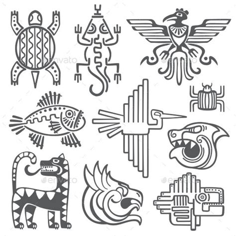 Historic Aztec Inca Vector Symbols Mayan Temple Inka Tattoo ...