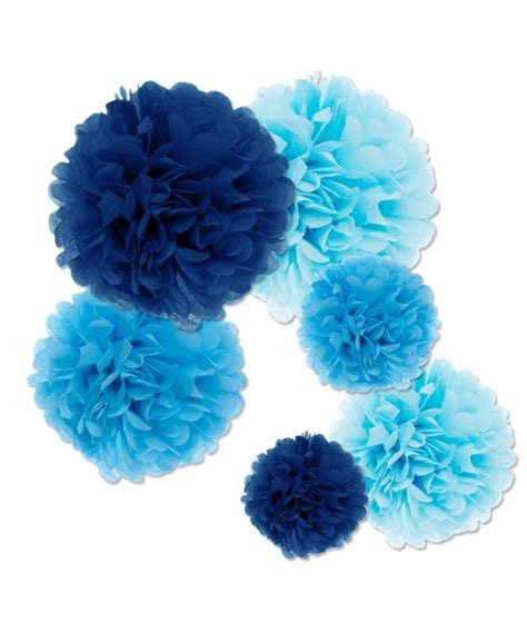 (Price/36 PCS) 36 Pcs Paper Pom Poms Blue Tissue Paper Flower Mixed ...