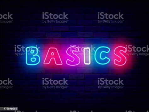 Basics Neon Label Colorful Word On Brick Wall Event Poster Template Education Concept Vector ...