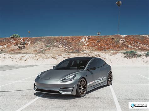 Matte Gray Unplugged Performance Tesla Model 3 Ascension Kit & UP-03 Wheels