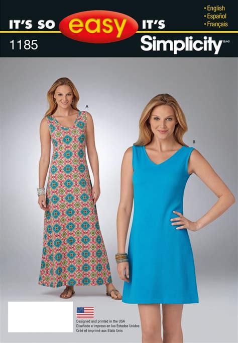Easy Sewing Patterns For Beginners Simplicity 1185 Its So Easy Dress In Two Lengths ...