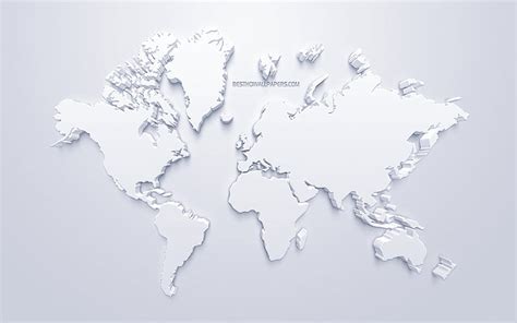 3d white world map, stylish art, white background, 3d artwork, world map, 3d continents, HD ...