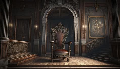 Very decorated empty throne in the castle hall. Postproducted digital illustration. 22906807 ...