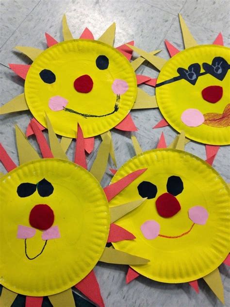 Sunshine Craft for preschool and kindergarten. Have students paint and add different face pieces ...