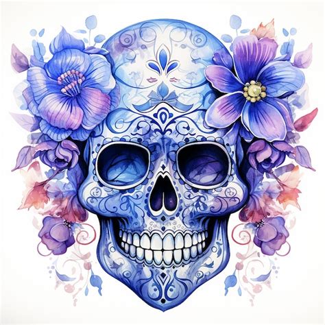 Premium Photo | Isolated Watercolor Sugar Skull Tattoo Design