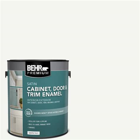 BEHR PREMIUM 1 Gal. White Satin Enamel Interior/Exterior Cabinet, Door ...