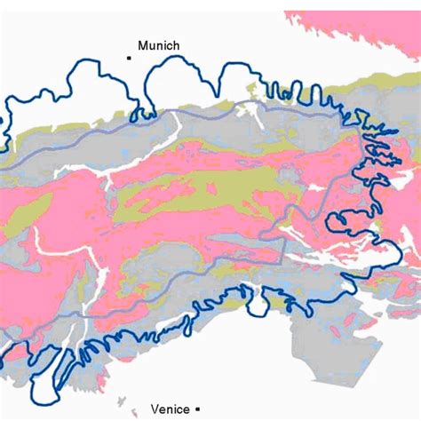 Geological map of the Eastern Alps with maximum extent of the glaciers ...