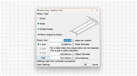 LightBurn Rotary Setup - Steps Per Rotation - OMTech Polar CO2 Laser - YouTube