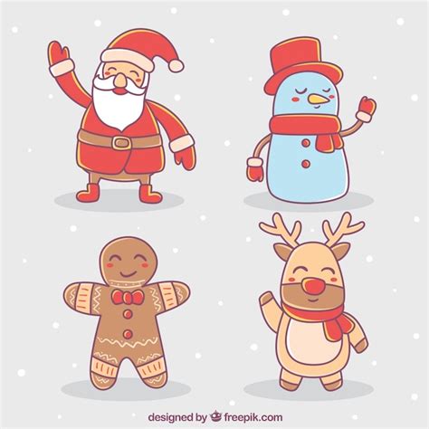 Free Vector | Christmas characters with hand drawn style