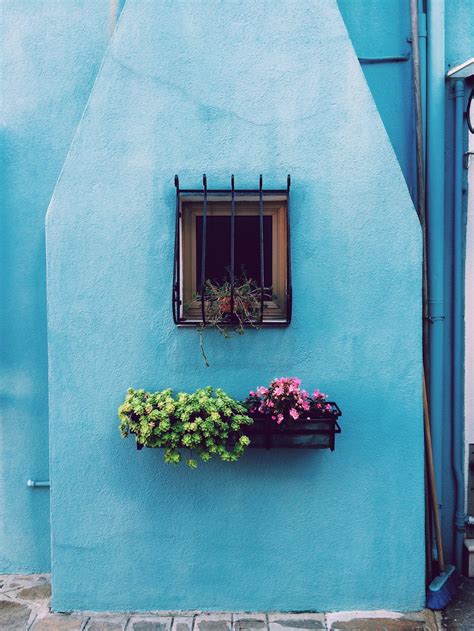 Free Images : house, window, home, wall, green, color, facade, blue, basket, door, flowers ...