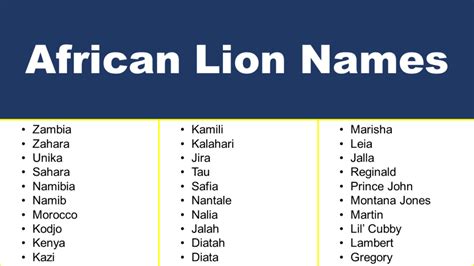 Good African Lion Names - GrammarVocab