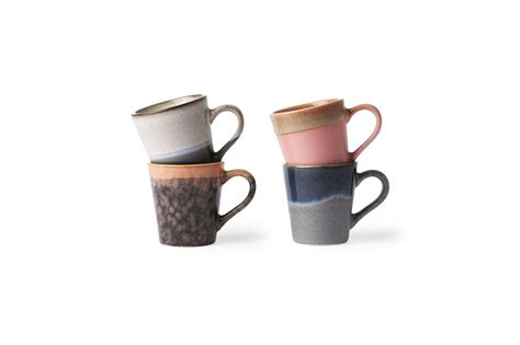 Set of 4 ceramic espresso mugs 70's HK Living - Refined espresso mugs