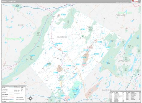 Sussex County, NJ Wall Map Premium Style by MarketMAPS - MapSales