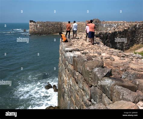 Tourist visiting Sindhudurg Fort in holidays near Malvan district ...