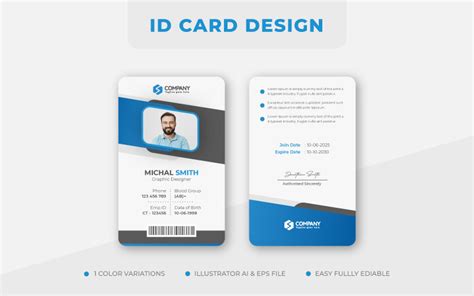 Blue Clean Minimalist ID Card Design Template