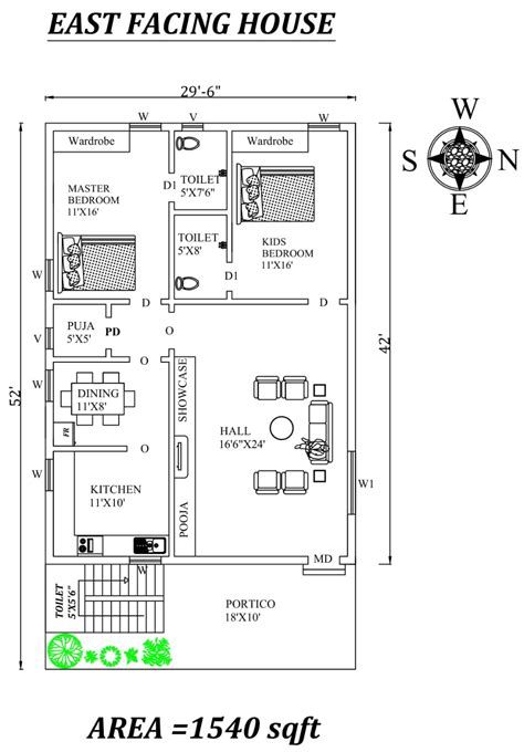 29'6"X52' The Perfect 2bhk East facing House Plan As Per Vastu Shastra ...