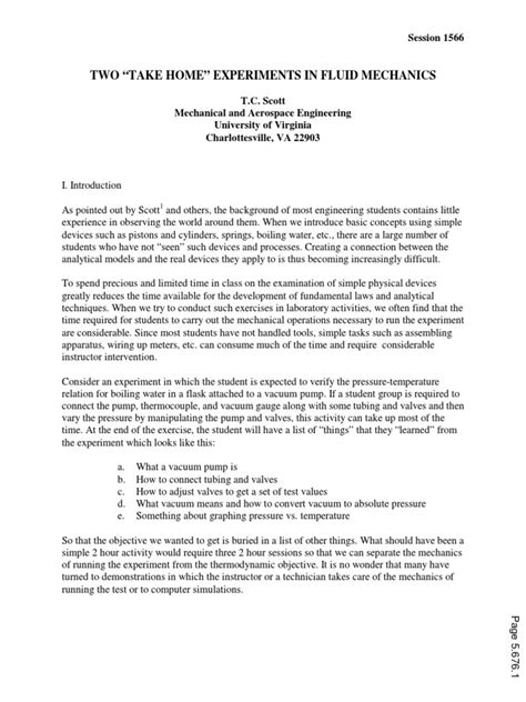 Two Take Home Experiments in Fluid Mechanics | PDF | Pressure ...