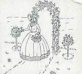 VINTAGE EMBROIDERY TRANSFER  CRINOLINE LADY IN GARDEN Vintage sketch template