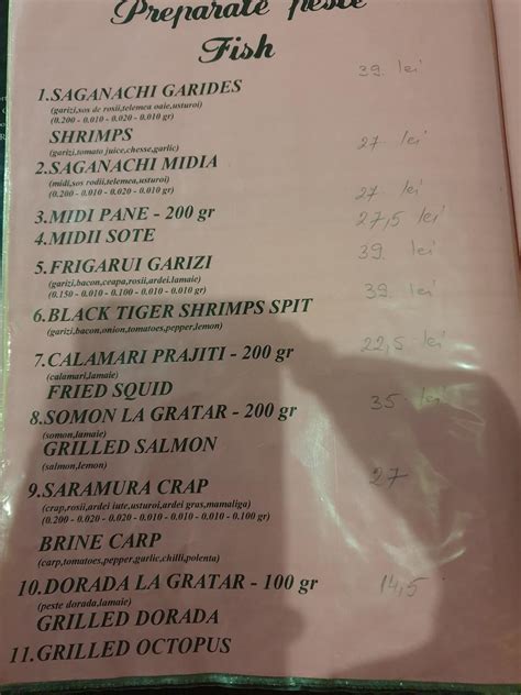 Menu au Restaurant Enigma, Mihail Kogălniceanu, nr 18b