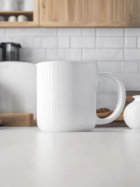 Premium AI Image | Empty blank white coffee mug mockup in a kitchen