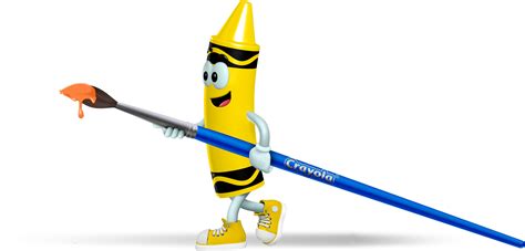 Download HD Yellow Crayon Cartoon Character Holding A Paint Brush - Crayola Experience Png ...