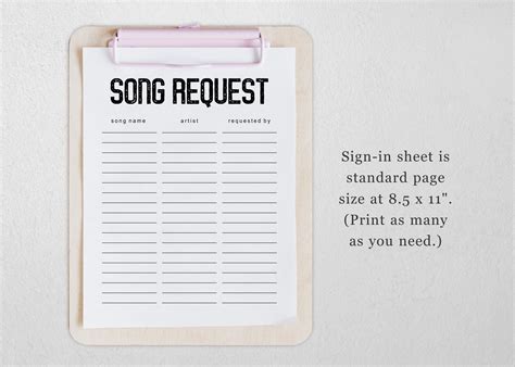 Printable Song Request Sign and Song Request Sheet, DJ Song Request ...