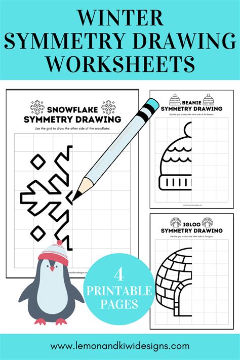 Printable Winter Symmetry Worksheets - Lemon and Kiwi Designs