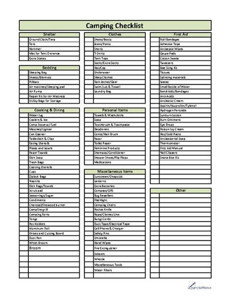 Camping Checklist - Printable PDF Organizer for Campers