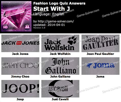 Fashion Logo Quiz Answers Start with J - Game Solver