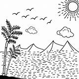 Verano puesta De Sol Tropical Playa Línea Arte Vector Ilustración Mano  sketch template