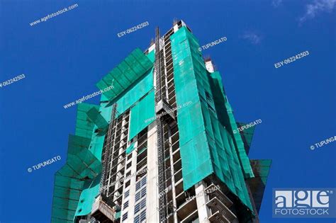 Skyscraper construction site - generic office building development in Manila, Philippines, Stock ...
