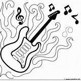 Coloring Page Of An electric guitar On Fire Download Or Print For Free sketch template