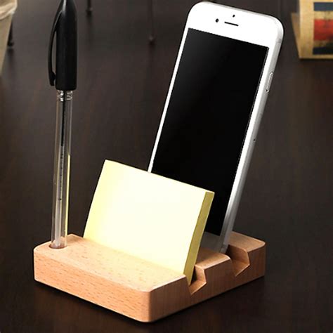 Universal Desk Wood Pen Mobile Smart Phone Holder Memo Pad Storage ...