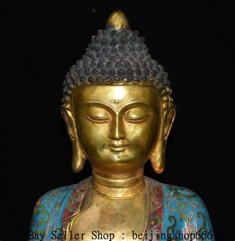12& MARKED OLD Tibet Cloisonne Enamel Copper Shakyamuni Amitabha Buddha ...