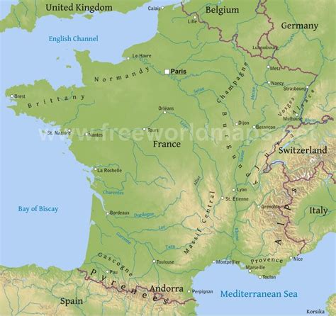 PHYSICAL MAP OF FRANCE - Recana Masana