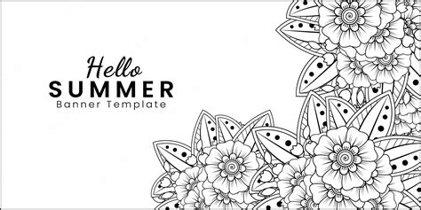 Premium Vector | Hello summer banner template with mehndi flower