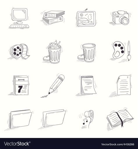 Sketch style desktop icons set Royalty Free Vector Image